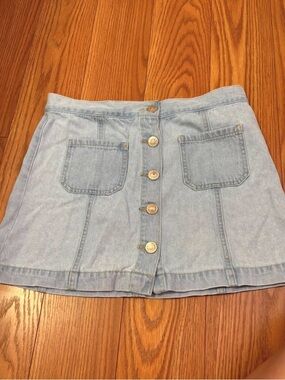 Forever 21 Light Blue Denim Button-Front Mini Skirt
